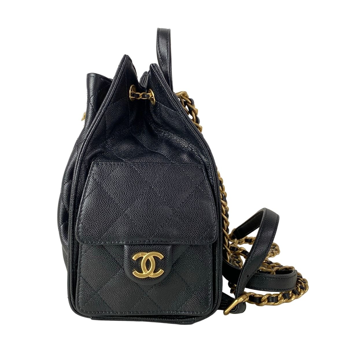 Chanel Backpack 25 Quilted Black Gold Chain — view 4