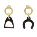 Hermes Earrings Amulet Equestre Gold Dark Brown Horseshoe Motif