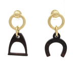 Hermes Earrings Amulet Equestre Gold Dark Brown Horseshoe Motif