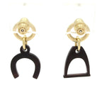 Hermes Earrings Amulet Equestre Gold Dark Brown Horseshoe Motif — view 3