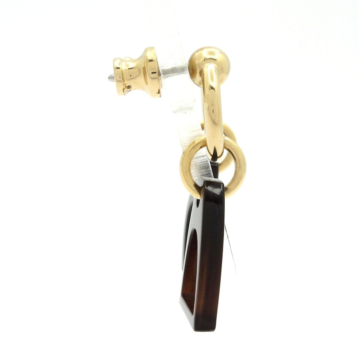 Hermes Earrings Amulet Equestre Gold Dark Brown Horseshoe Motif — view 2