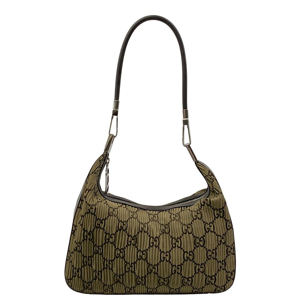 Gucci Shoulder Bag GG Pattern Gray Joux Dark Brown Pleated Leather