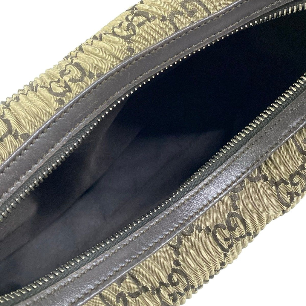 Gucci Shoulder Bag GG Pattern Gray Joux Dark Brown Pleated Leather — view 7