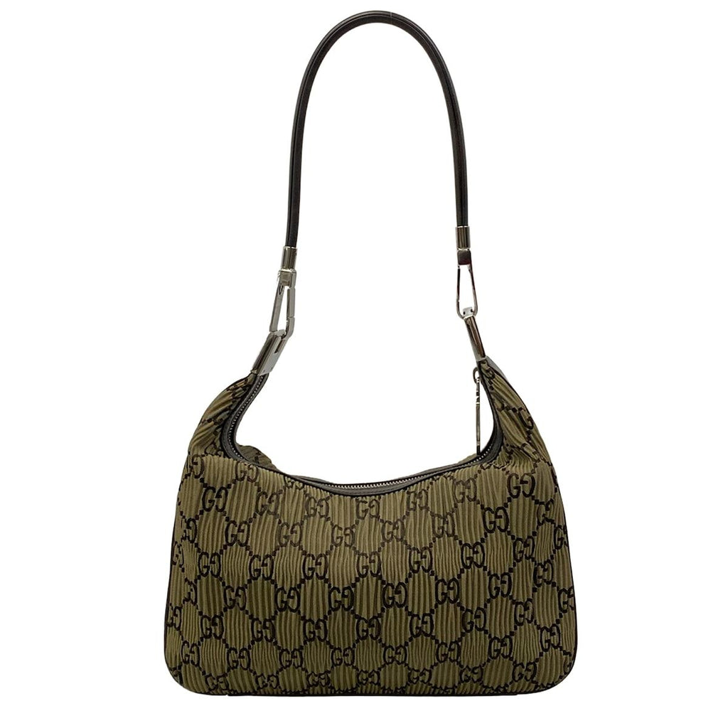 Gucci Shoulder Bag GG Pattern Gray Joux Dark Brown Pleated Leather — view 3