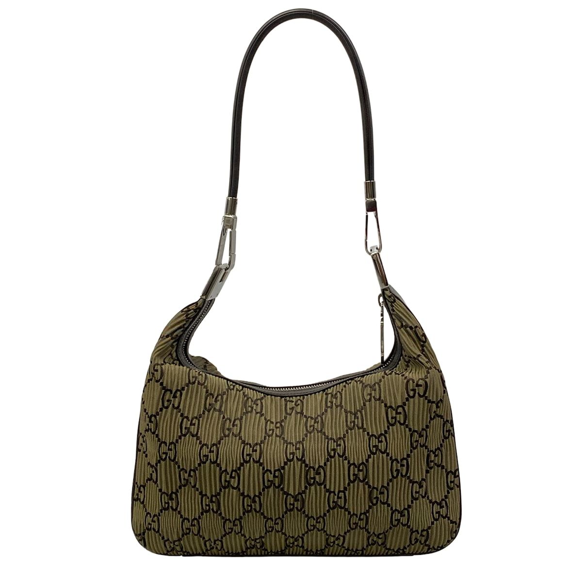 Gucci Shoulder Bag GG Pattern Gray Joux Dark Brown Pleated Leather — view 3
