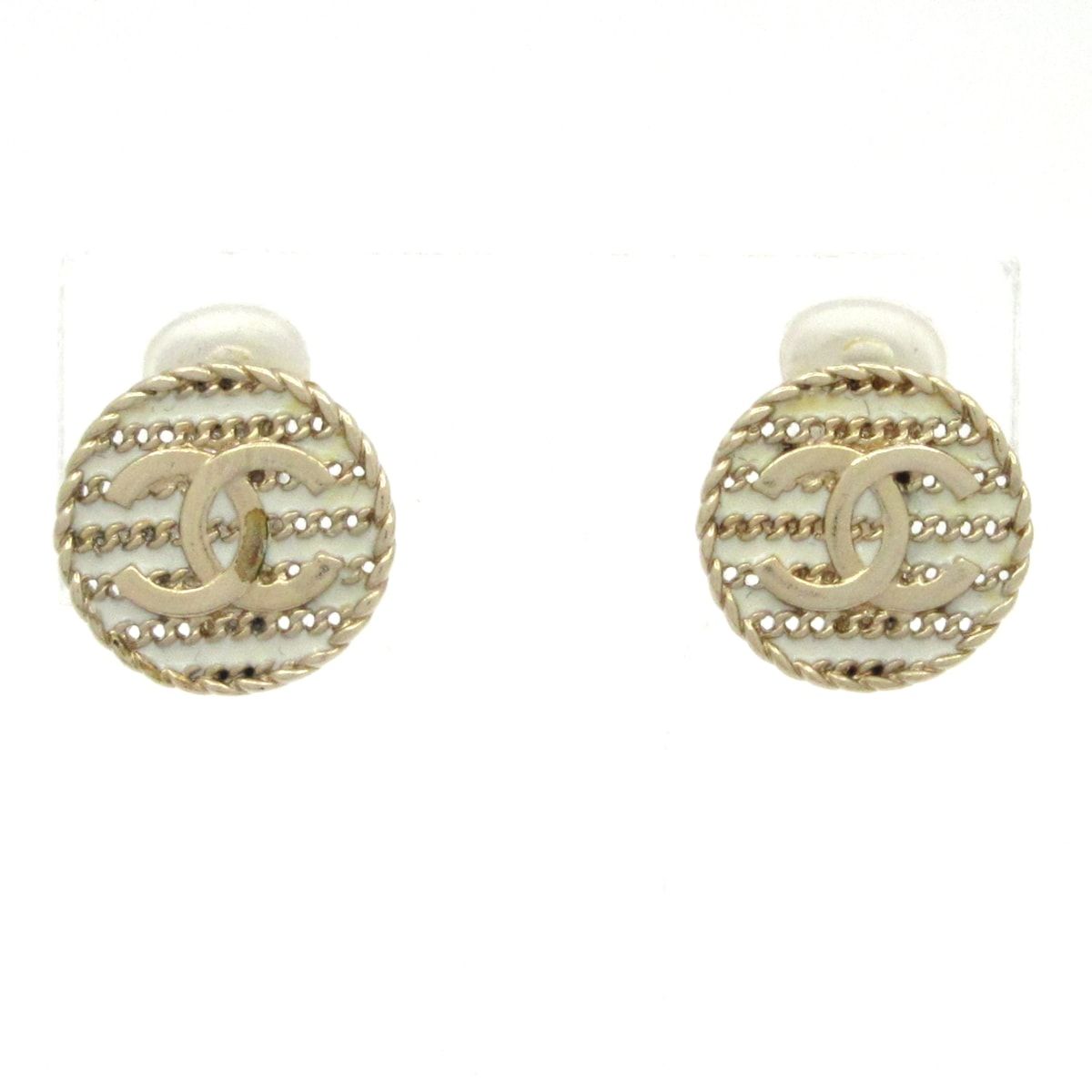 Chanel Earrings Gold White CC Logo