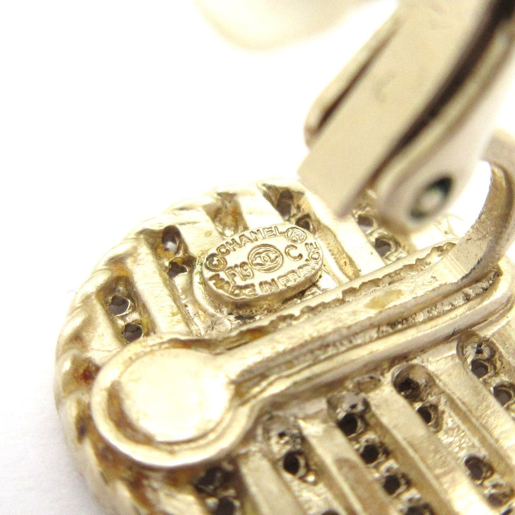 Chanel Earrings Gold White CC Logo — view 5