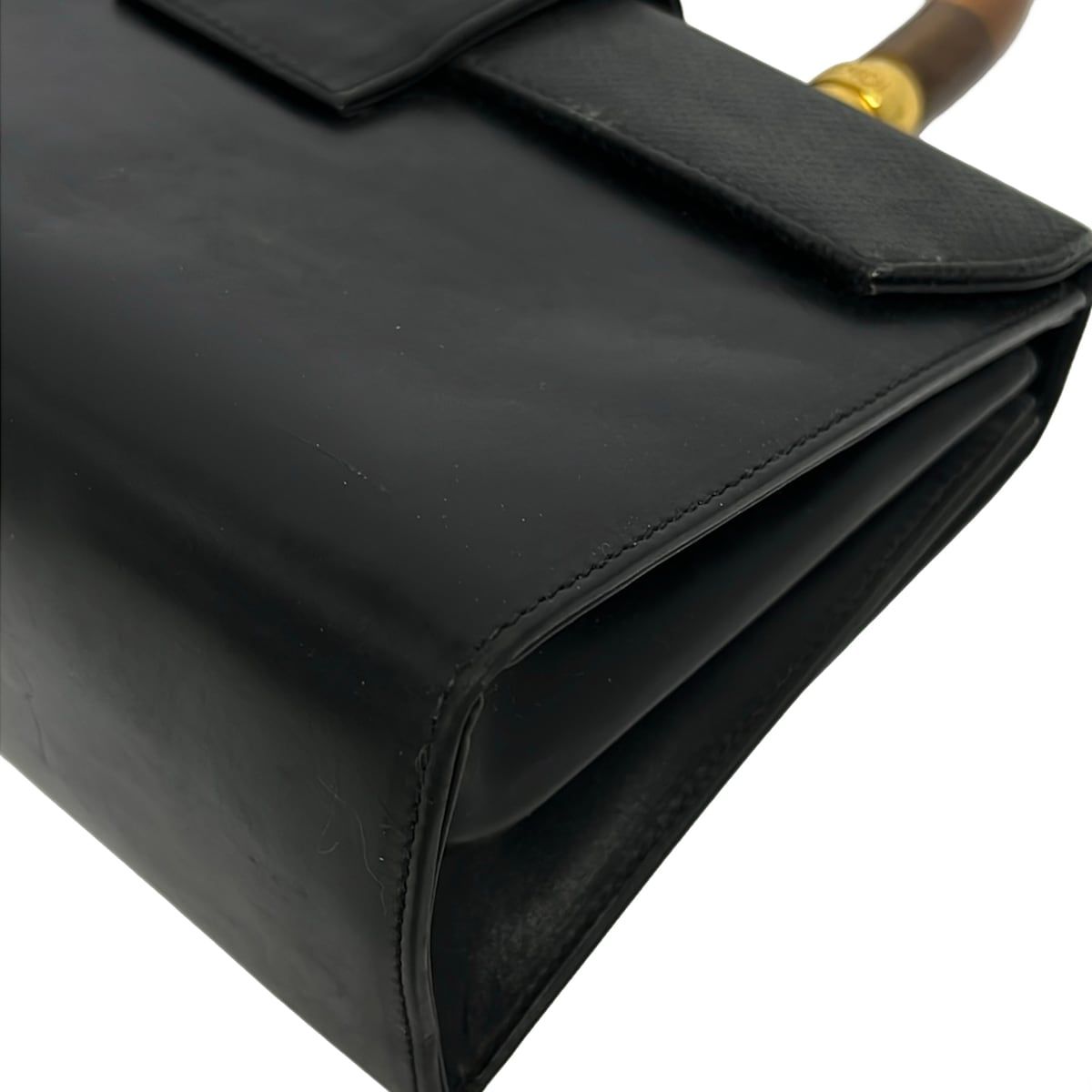 Fendi Handbag Black Dark Brown Pecan Wood Handle Leather — view 6