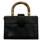 Fendi Handbag Black Dark Brown Pecan Wood Handle Leather — view 3