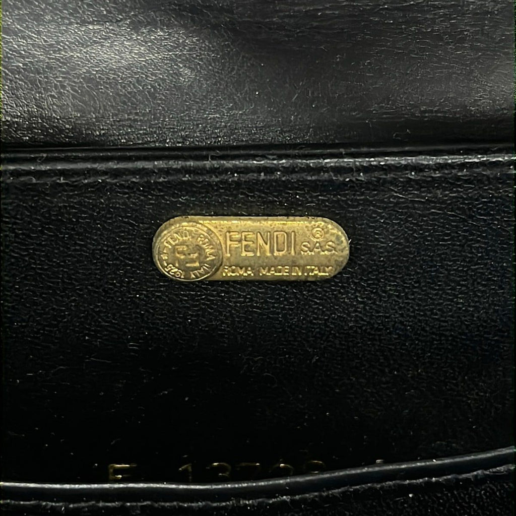 Fendi Handbag Black Dark Brown Pecan Wood Handle Leather — view 9