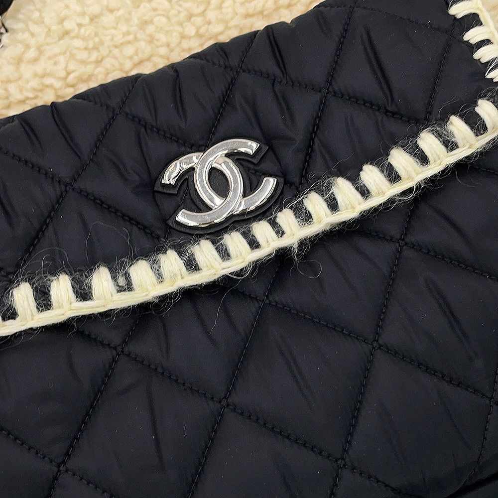 Chanel Tote Quilted CC Logo Fleece Drawstring Shearling Nylon 2-Way — view 7