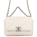 Chanel Chain Shoulder Bag 19 Flap CC Logo Lambskin White