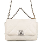 Chanel Chain Shoulder Bag 19 Flap CC Logo Lambskin White