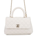 Chanel Quilted CC Logo Coco Handle Caviar Leather 2-Way Shoulder Bag White