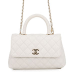 Chanel Quilted CC Logo Coco Handle Caviar Leather 2-Way Shoulder Bag White