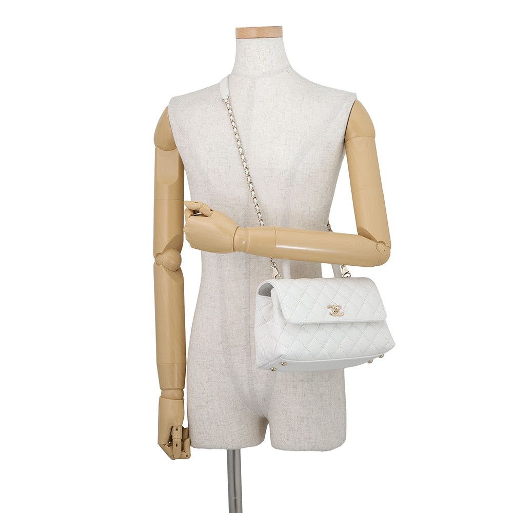 Chanel Quilted CC Logo Coco Handle Caviar Leather 2-Way Shoulder Bag White — view 5
