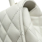 Chanel Quilted CC Logo Coco Handle Caviar Leather 2-Way Shoulder Bag White — view 8
