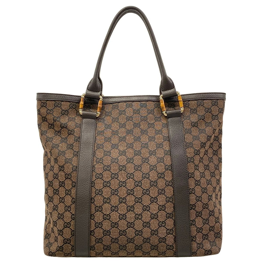 Gucci Tote GG Pattern Bamboo Dark Brown Black Leather — view 3