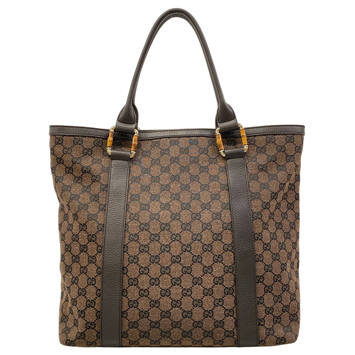 Gucci Tote GG Pattern Bamboo Dark Brown Black Leather — view 3