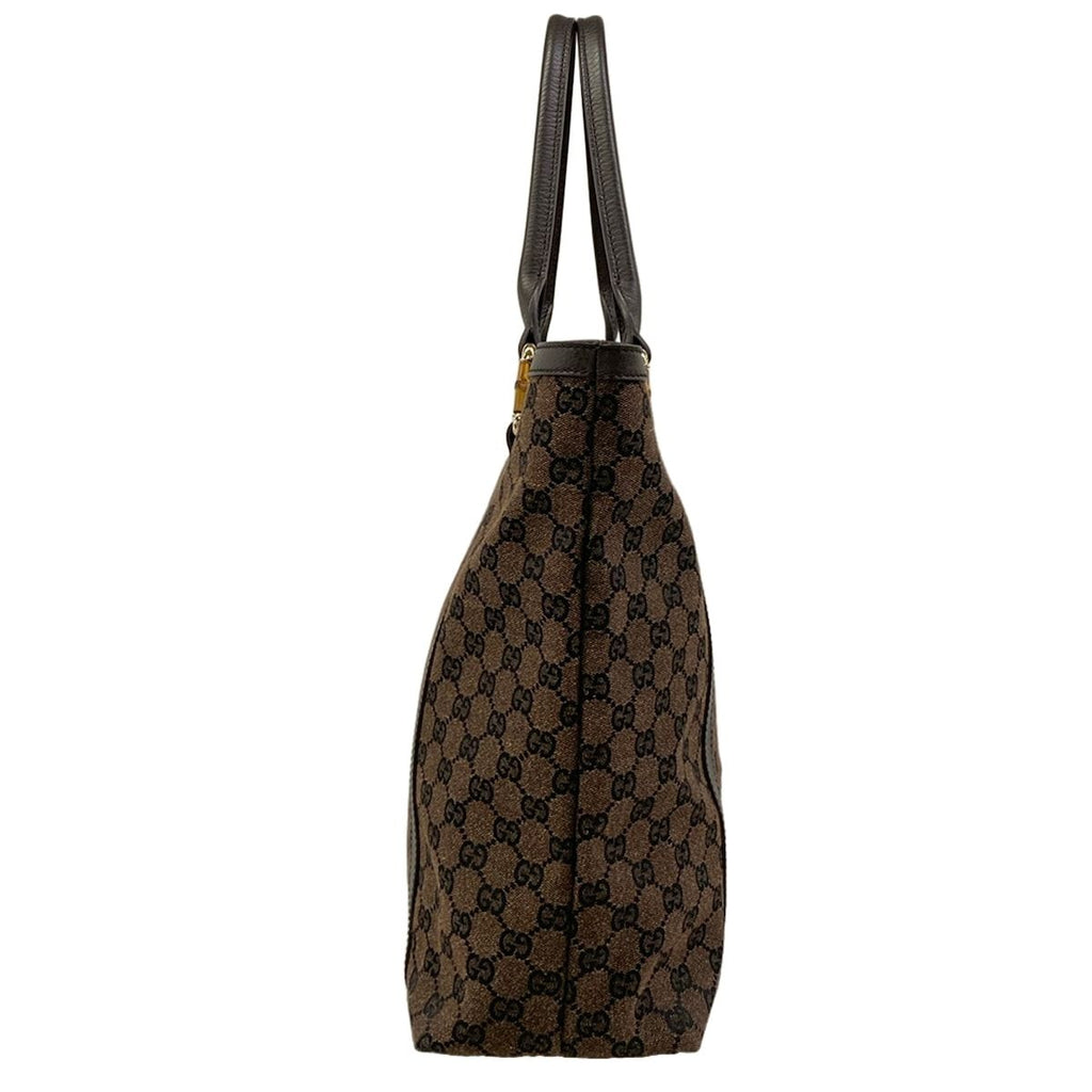 Gucci Tote GG Pattern Bamboo Dark Brown Black Leather — view 2