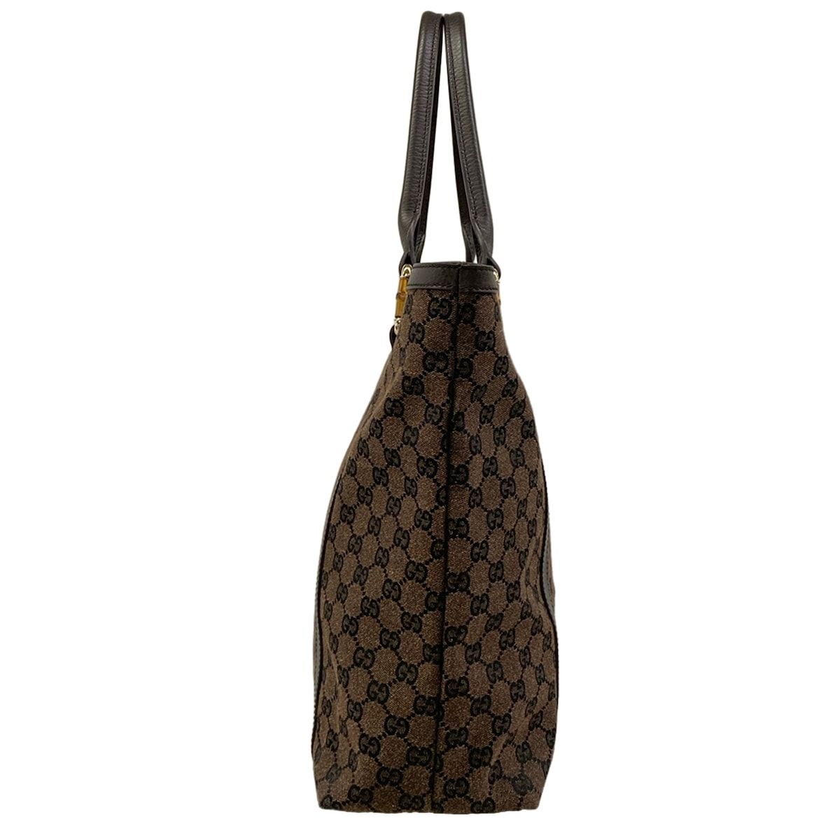 Gucci Tote GG Pattern Bamboo Dark Brown Black Leather — view 2