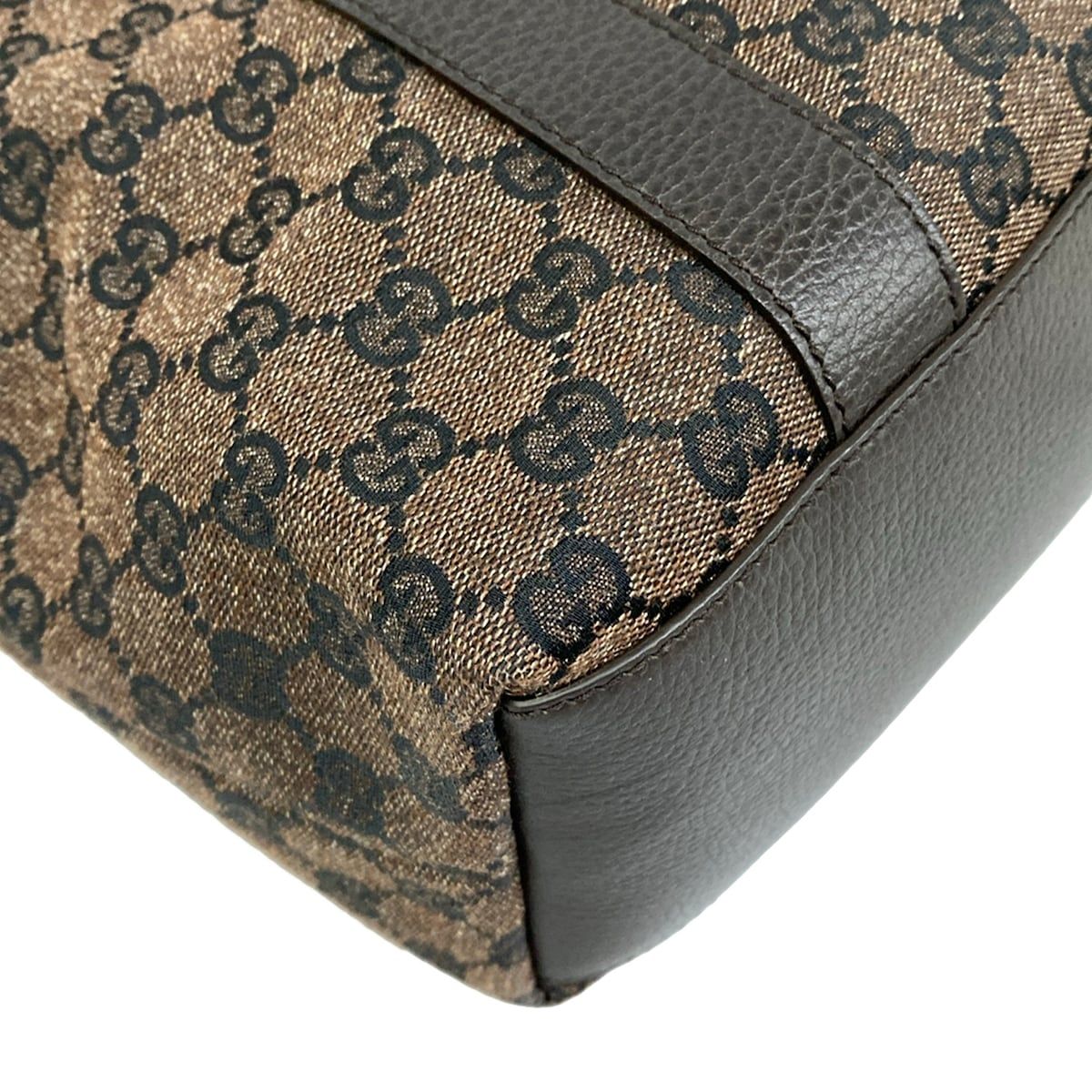 Gucci Tote GG Pattern Bamboo Dark Brown Black Leather — view 6
