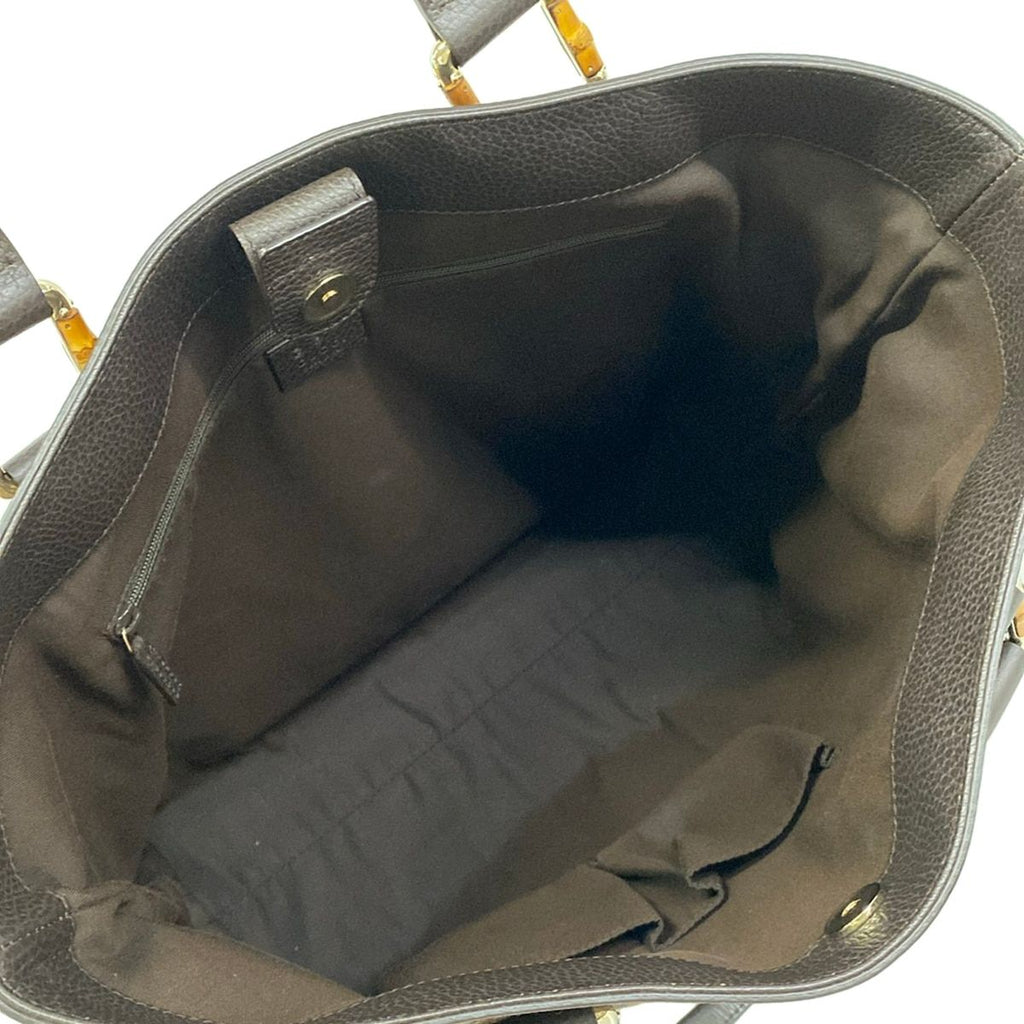 Gucci Tote GG Pattern Bamboo Dark Brown Black Leather — view 7