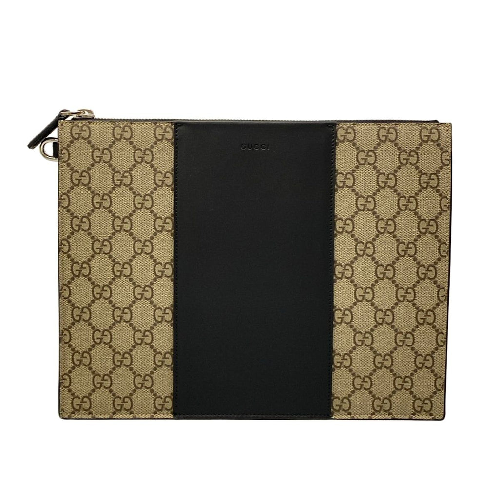 Gucci Clutch GG Plus Supreme Eden Strap Gray Beige Black Multi Leather