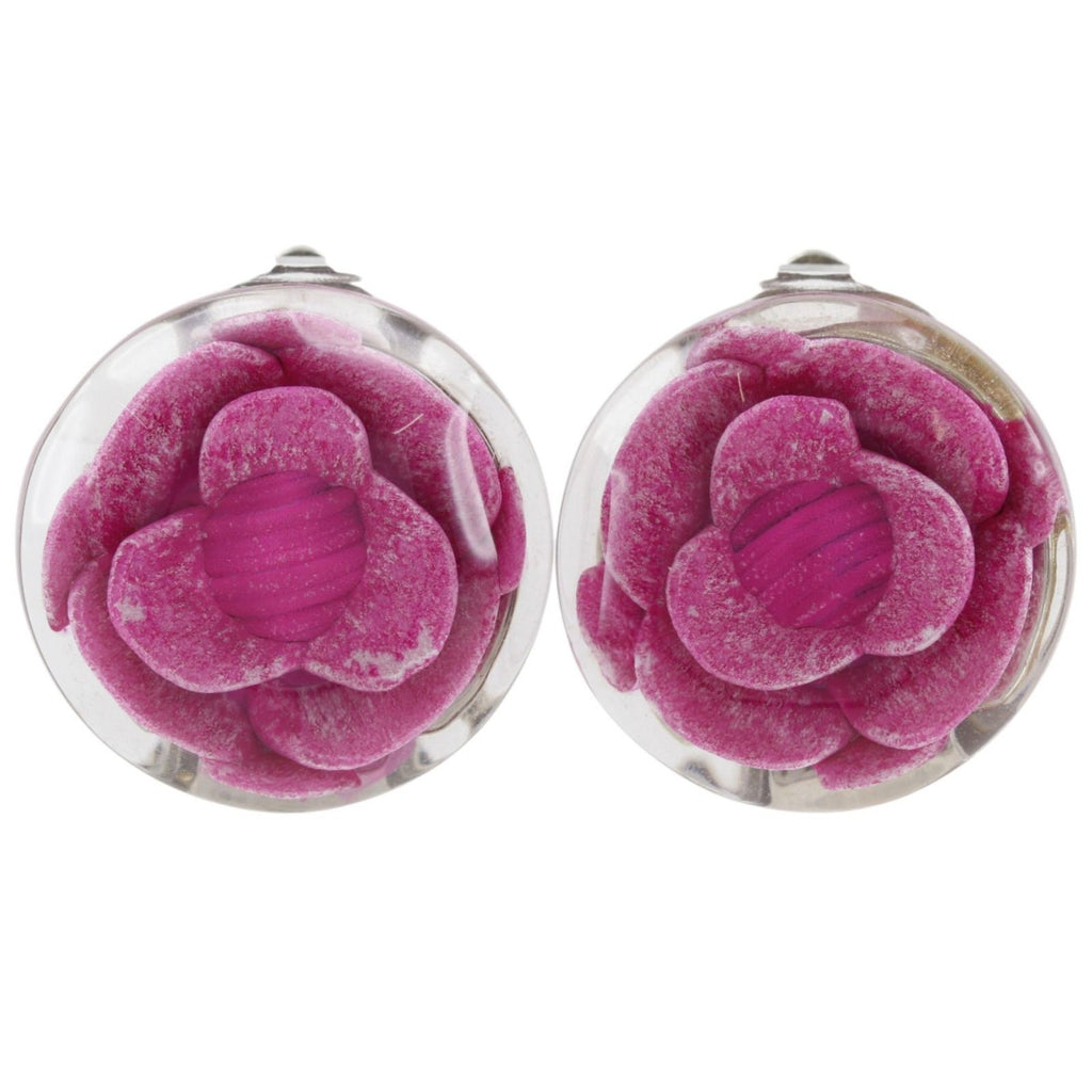 Chanel Camellia Plastic Pink Earrings