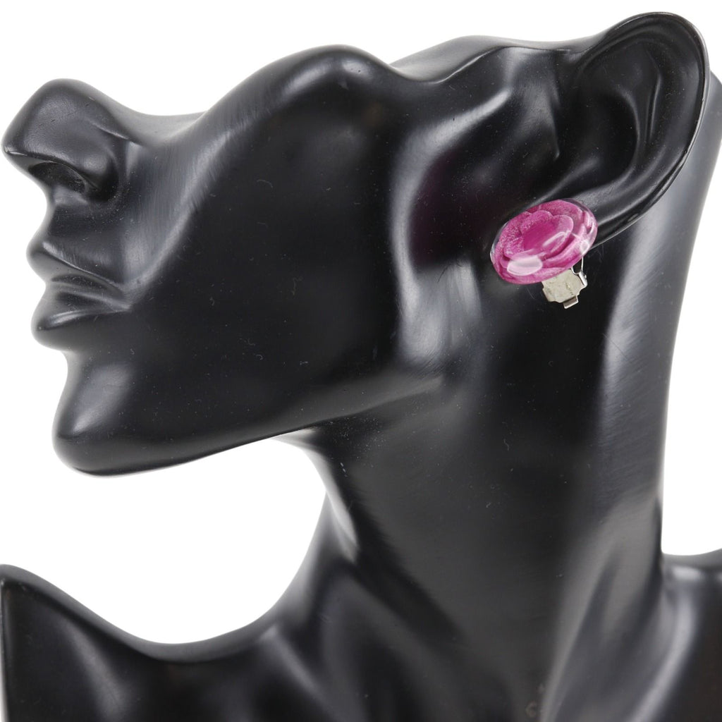 Chanel Camellia Plastic Pink Earrings — view 2
