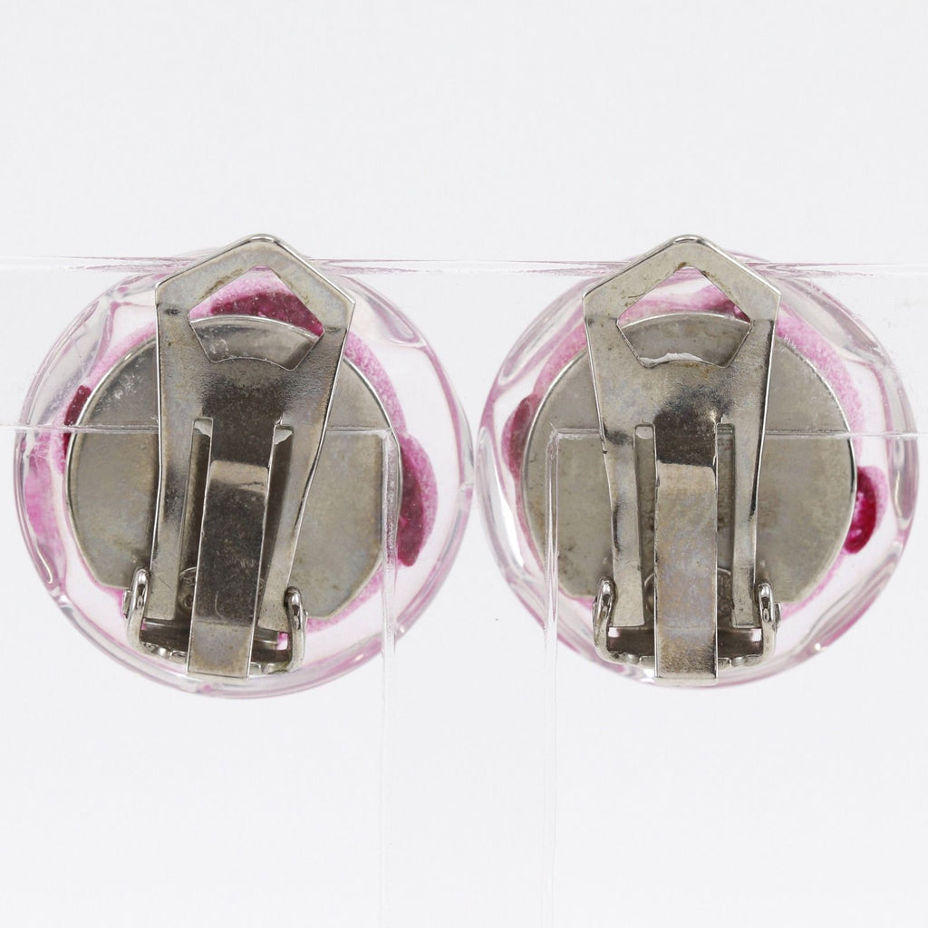 Chanel Camellia Plastic Pink Earrings — view 3