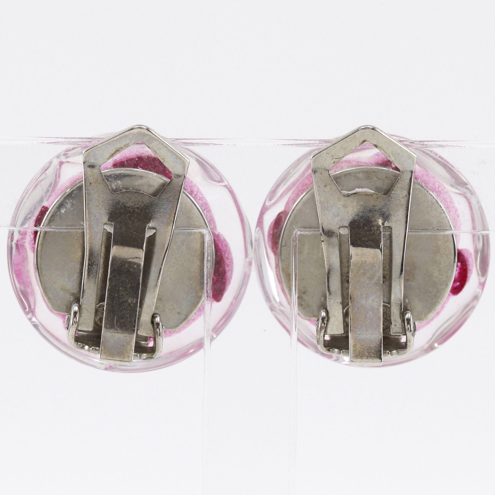 Chanel Camellia Plastic Pink Earrings — view 3