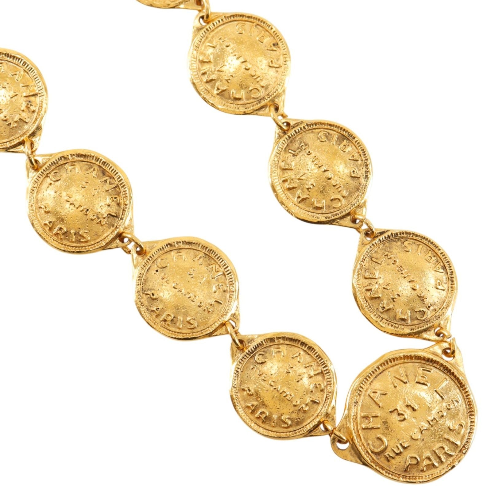 Chanel Cambon Logo Coin Motif Vintage Gold Plated Necklace