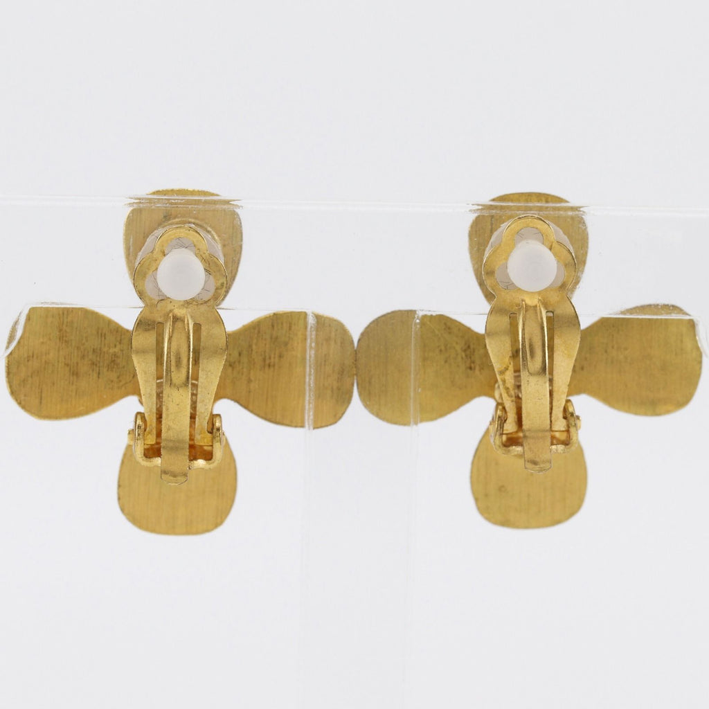 Chanel Clover CC Logo Gold Plated Rhinestone Earrings — view 3