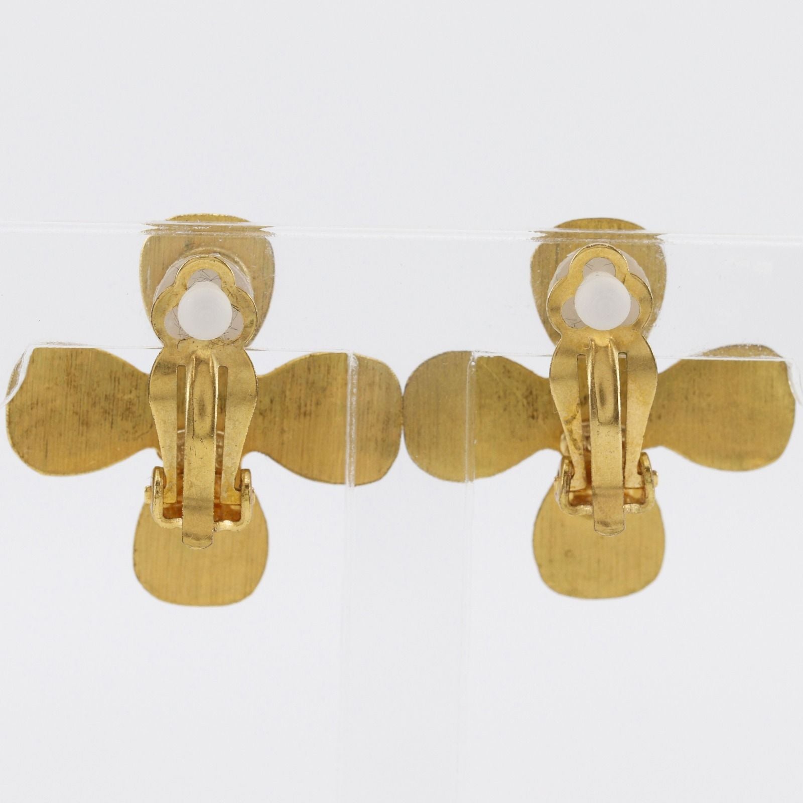 Chanel Clover CC Logo Gold Plated Rhinestone Earrings — view 3
