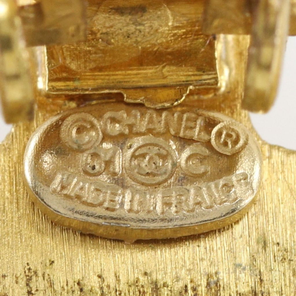 Chanel Clover CC Logo Gold Plated Rhinestone Earrings — view 8