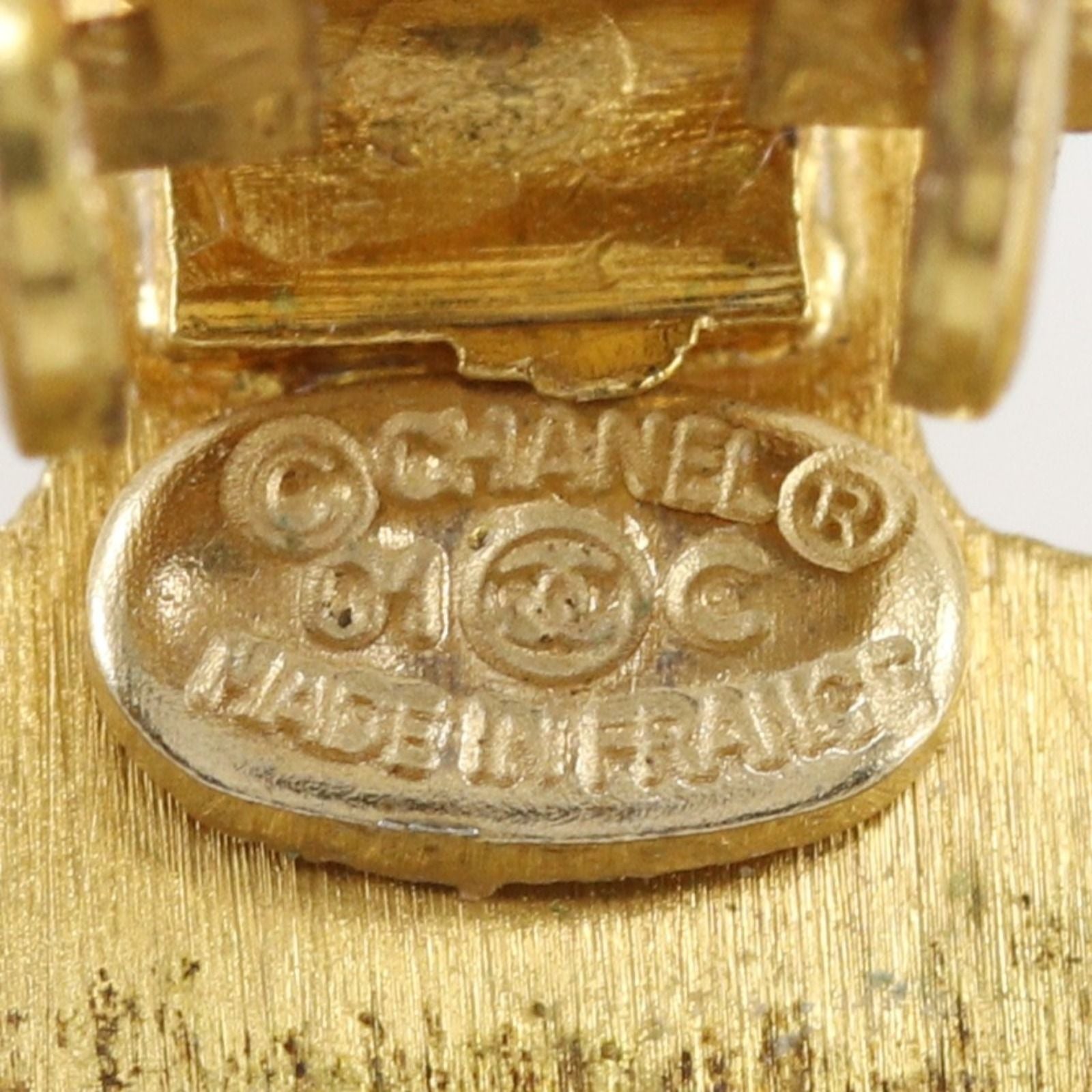 Chanel Clover CC Logo Gold Plated Rhinestone Earrings — view 8