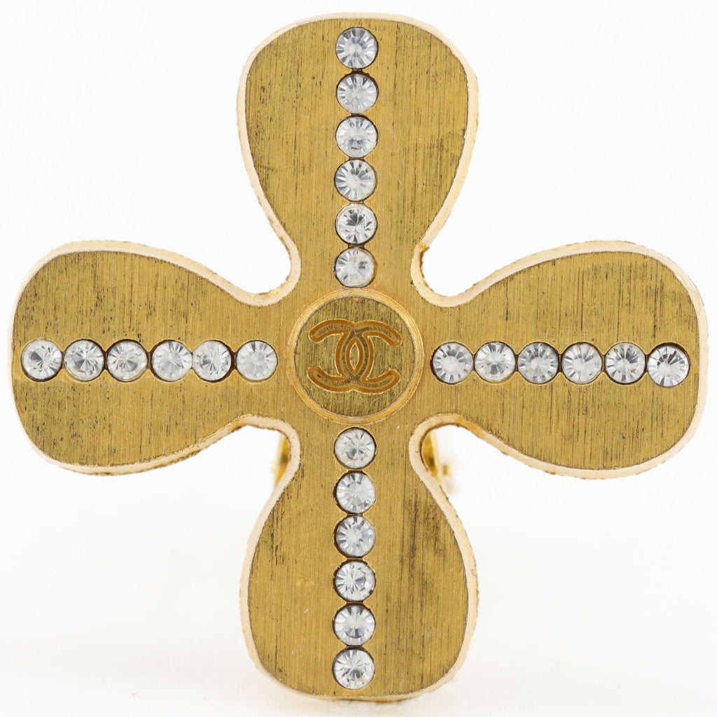 Chanel Clover CC Logo Gold Plated Rhinestone Earrings — view 7