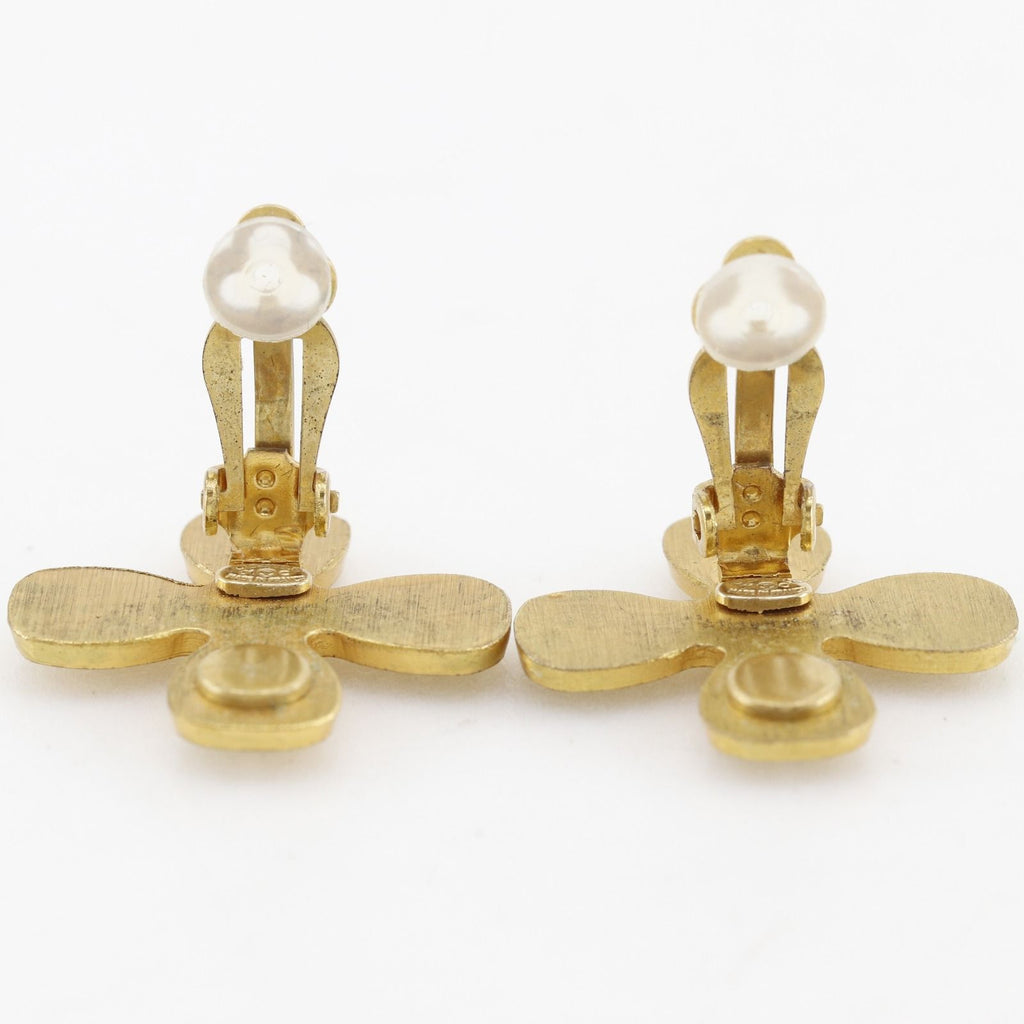 Chanel Clover CC Logo Gold Plated Rhinestone Earrings — view 5