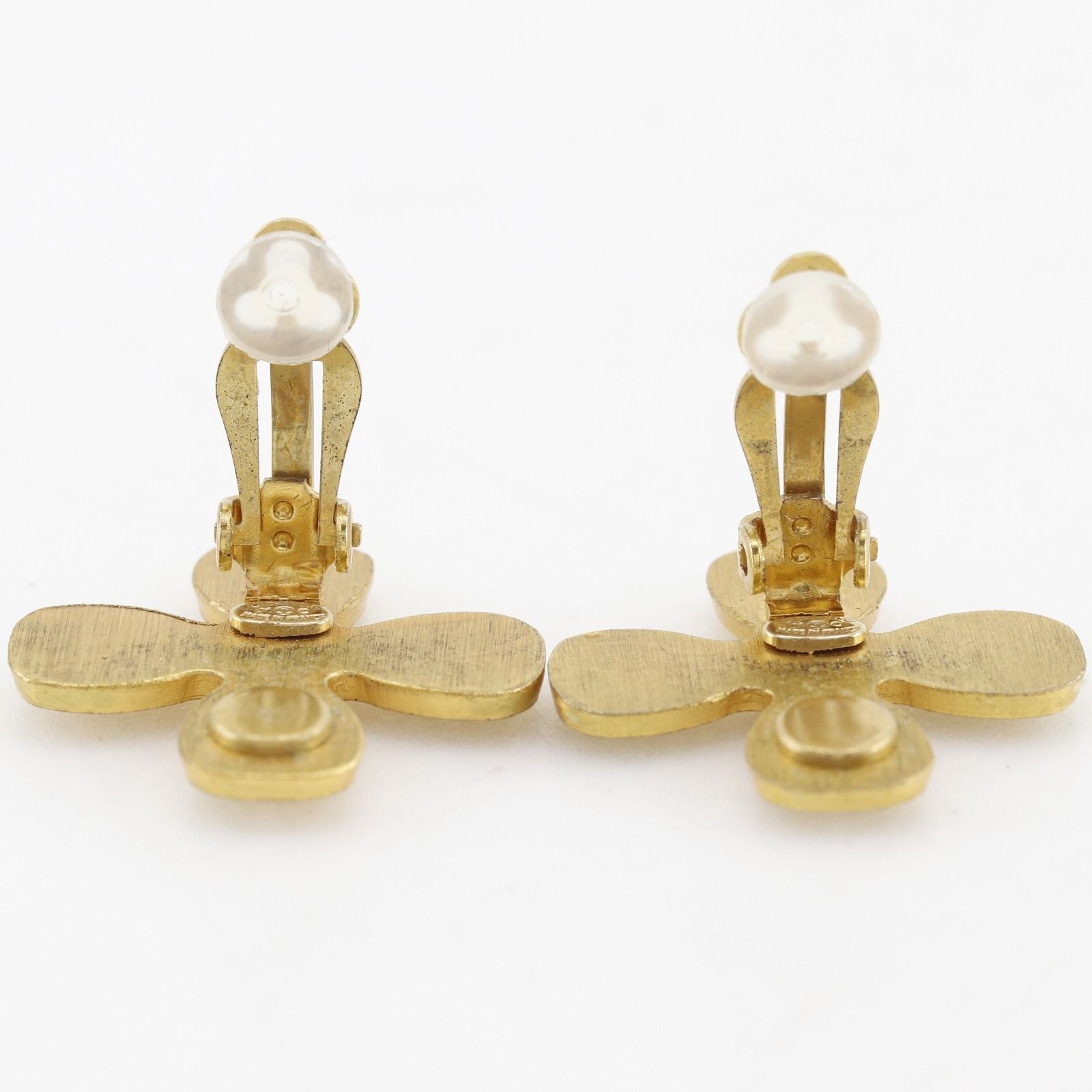 Chanel Clover CC Logo Gold Plated Rhinestone Earrings — view 5