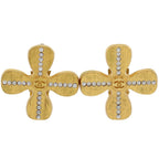 Chanel Clover CC Logo Gold Plated Rhinestone Earrings