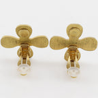 Chanel Clover CC Logo Gold Plated Rhinestone Earrings — view 4