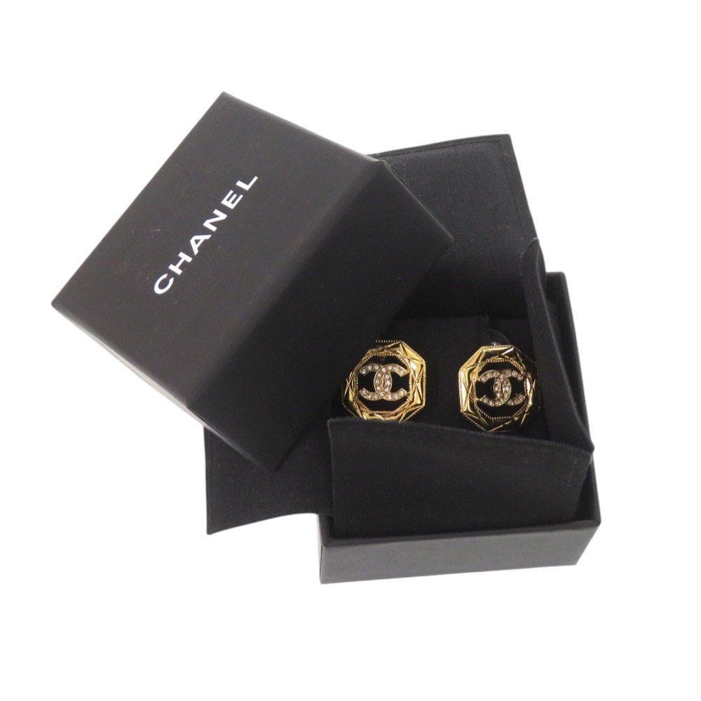 Chanel Quilted CC Logo a Stone Gold Earrings — view 2