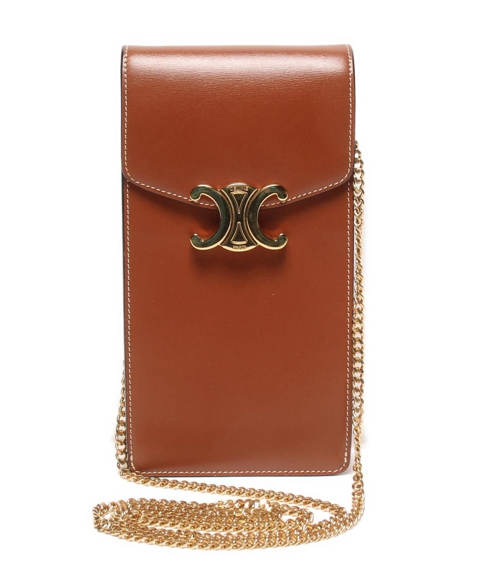 Celine Chain Shoulder Bag Crossbody Mobile Pouch Shiny Calfskin