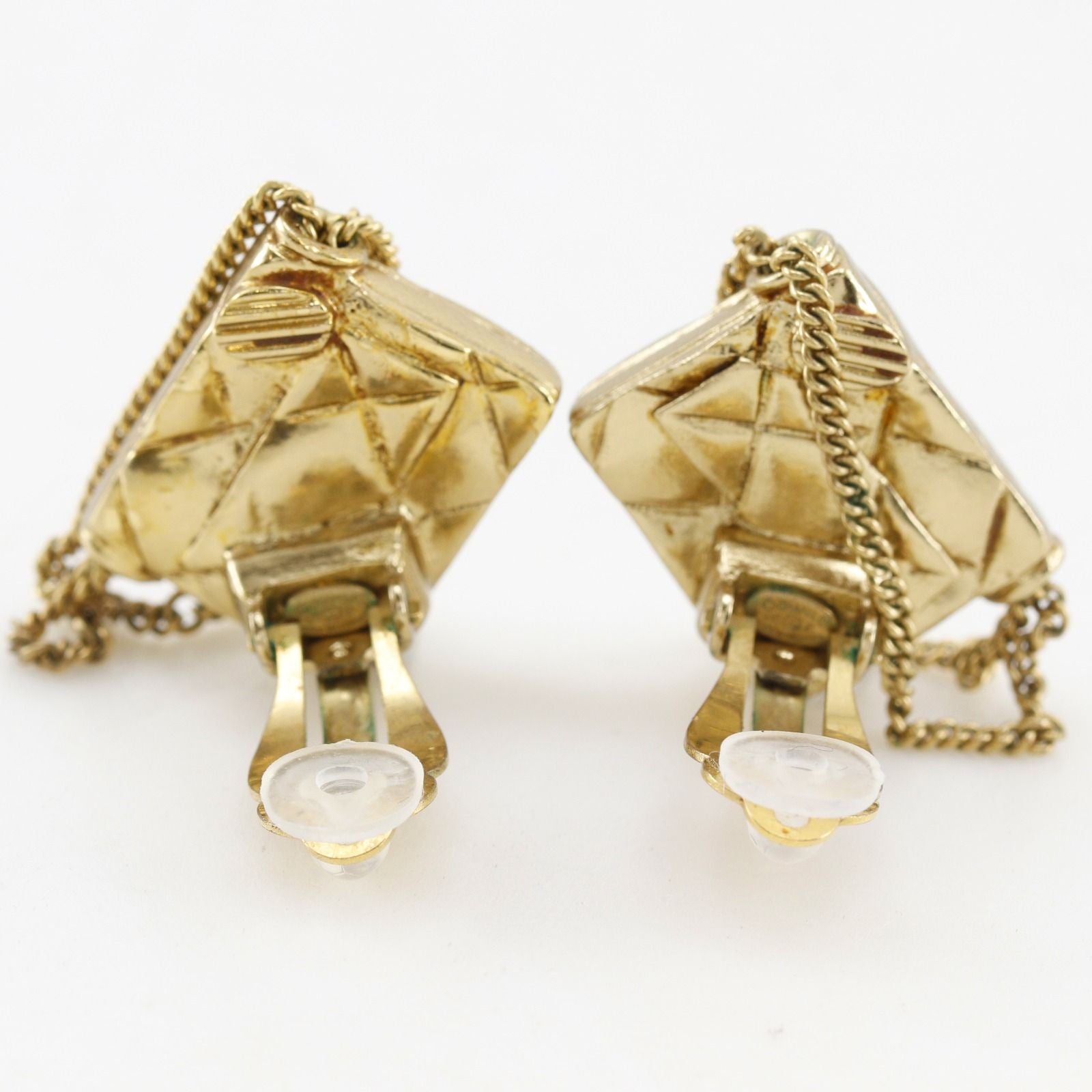 Chanel Quilted Bag Motif Gold Plated Earrings — view 4