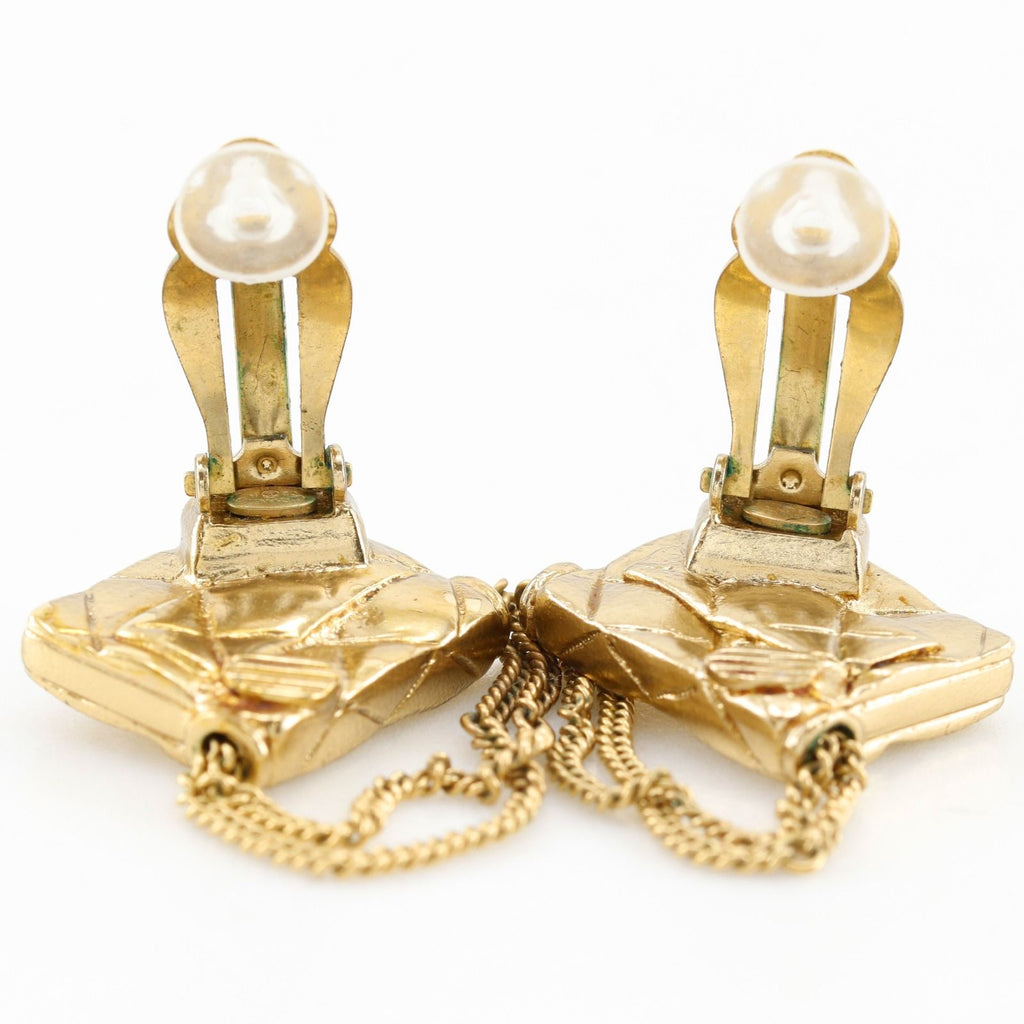 Chanel Quilted Bag Motif Gold Plated Earrings — view 5