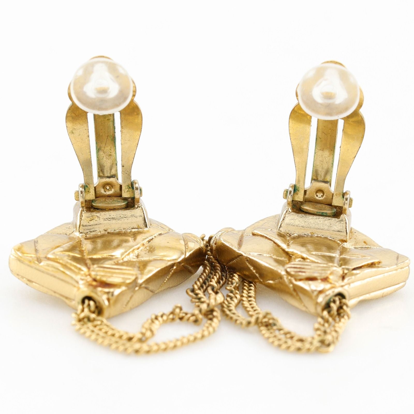 Chanel Quilted Bag Motif Gold Plated Earrings — view 5