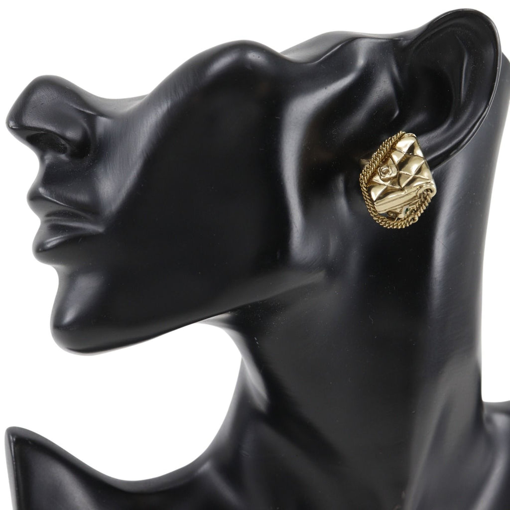 Chanel Quilted Bag Motif Gold Plated Earrings — view 2