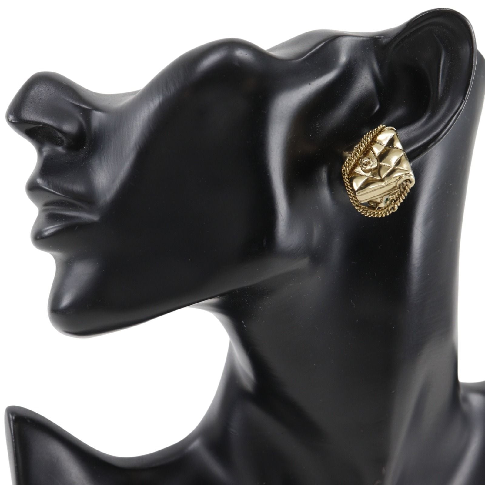 Chanel Quilted Bag Motif Gold Plated Earrings — view 2
