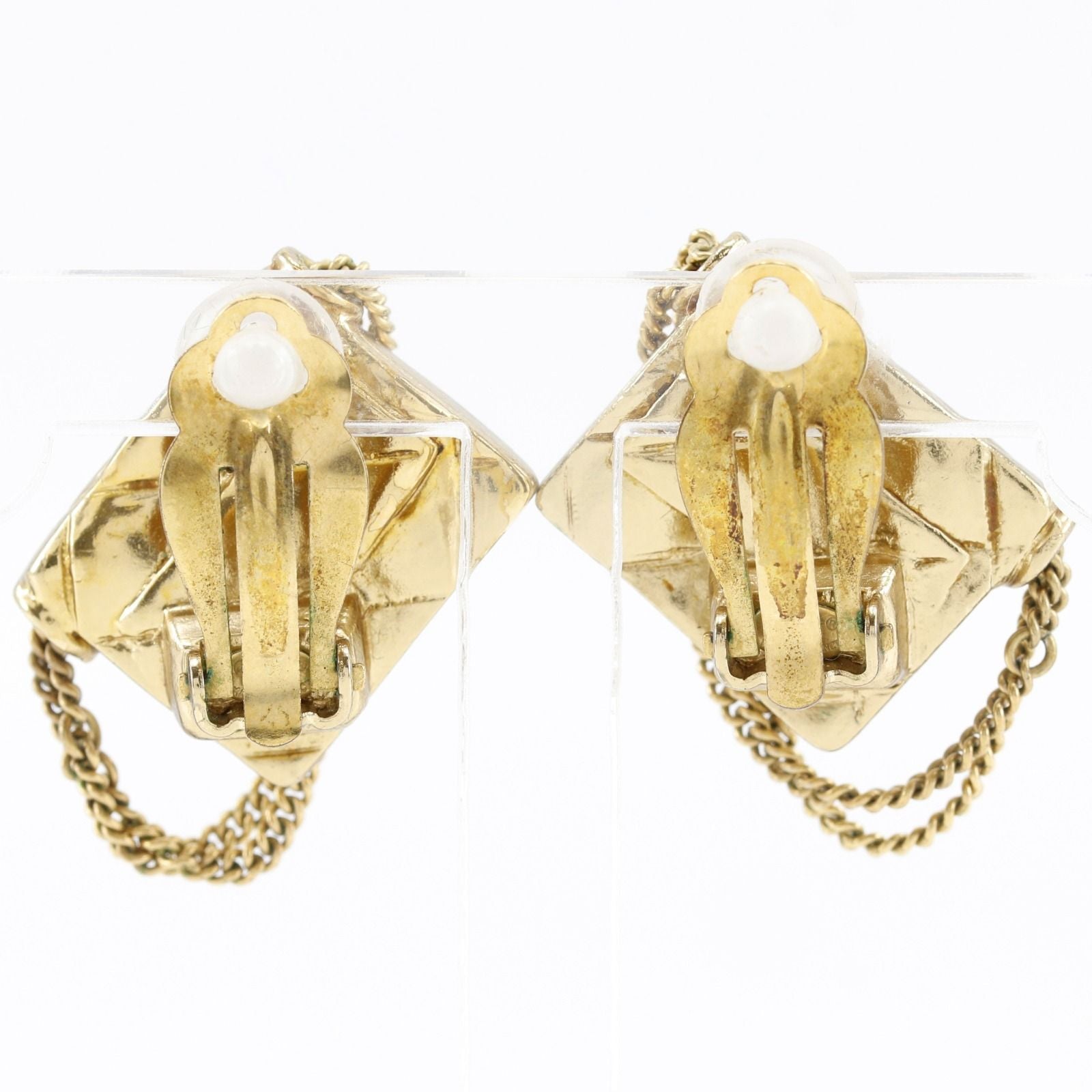 Chanel Quilted Bag Motif Gold Plated Earrings — view 3